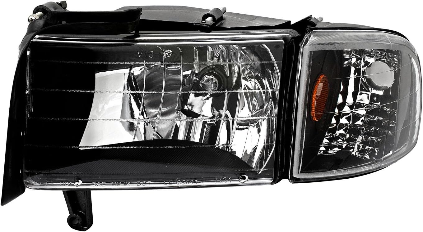 Auto Parts Avenue APA Replacement Crystal Lens Black Housing Head Lamp with Corner Light for 1994-2002 Ram 1500 2500 3500 PAIR Driver Left Passenger Right