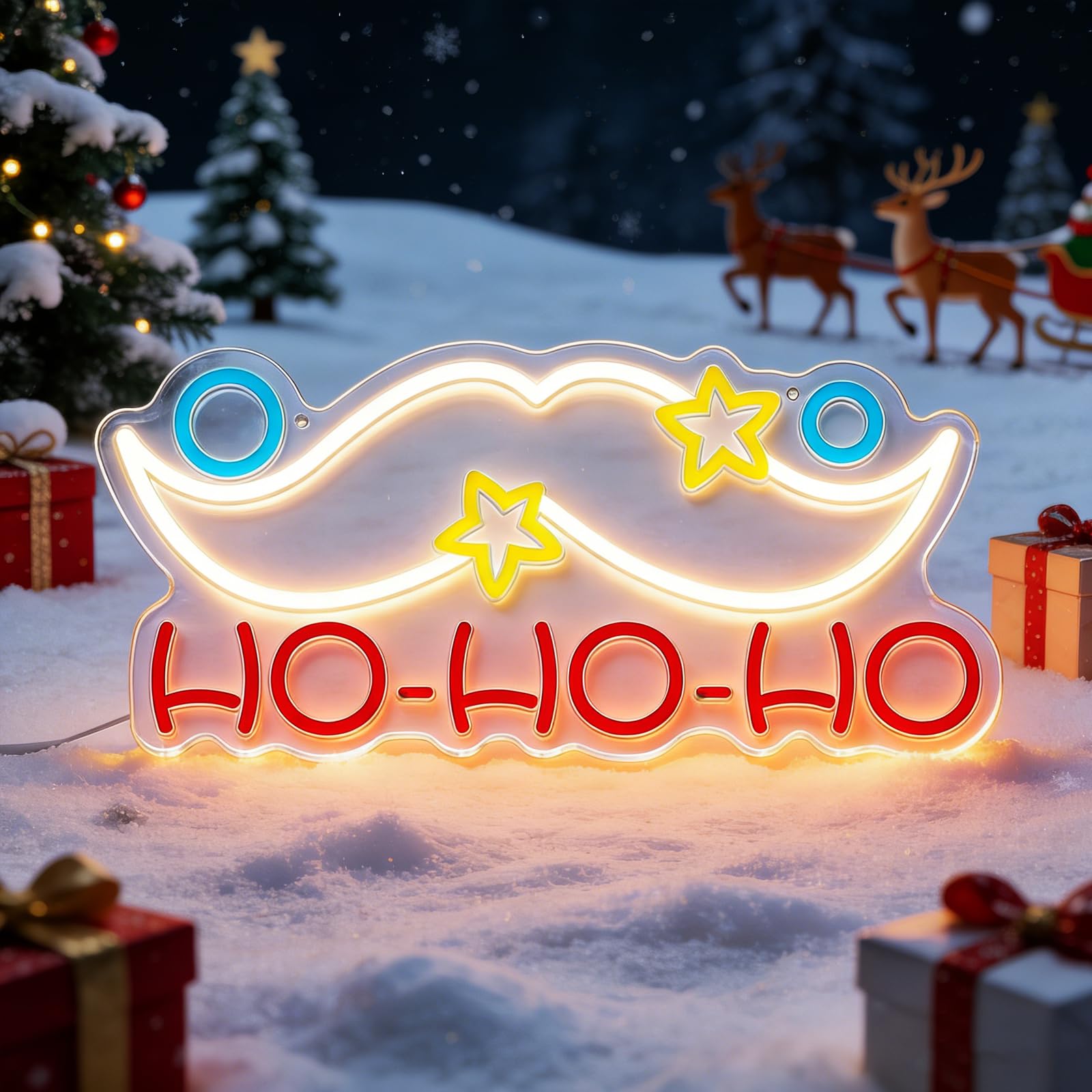 HO-HO-HO neonowy znak LED, zasilany przez USB, bożonarodzeniowa lampa z brodą Świętego Mikołaja, montowana na ścianie, dekoracja bożonarodzeniowa, świąteczna impreza, dekoracyjne światło z prezentem