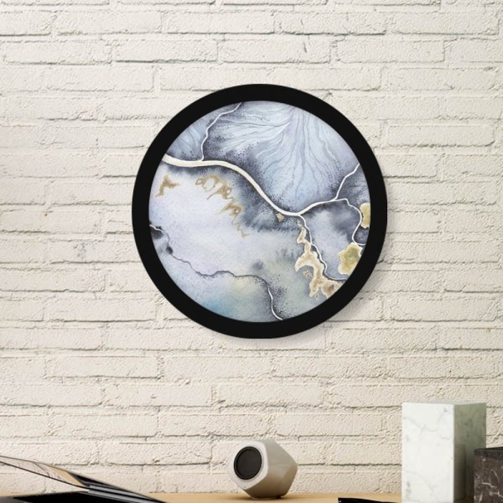 Peinture d'art abstrait encre avec cadre bois rond noir pour embellir un mur vide