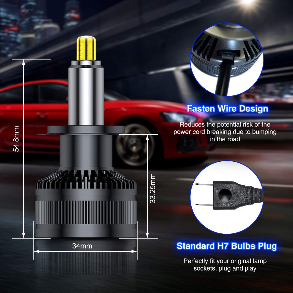 2Pcs/Set H7 LED 12V 6000K Car Headlight Conversion Globes Bulbs