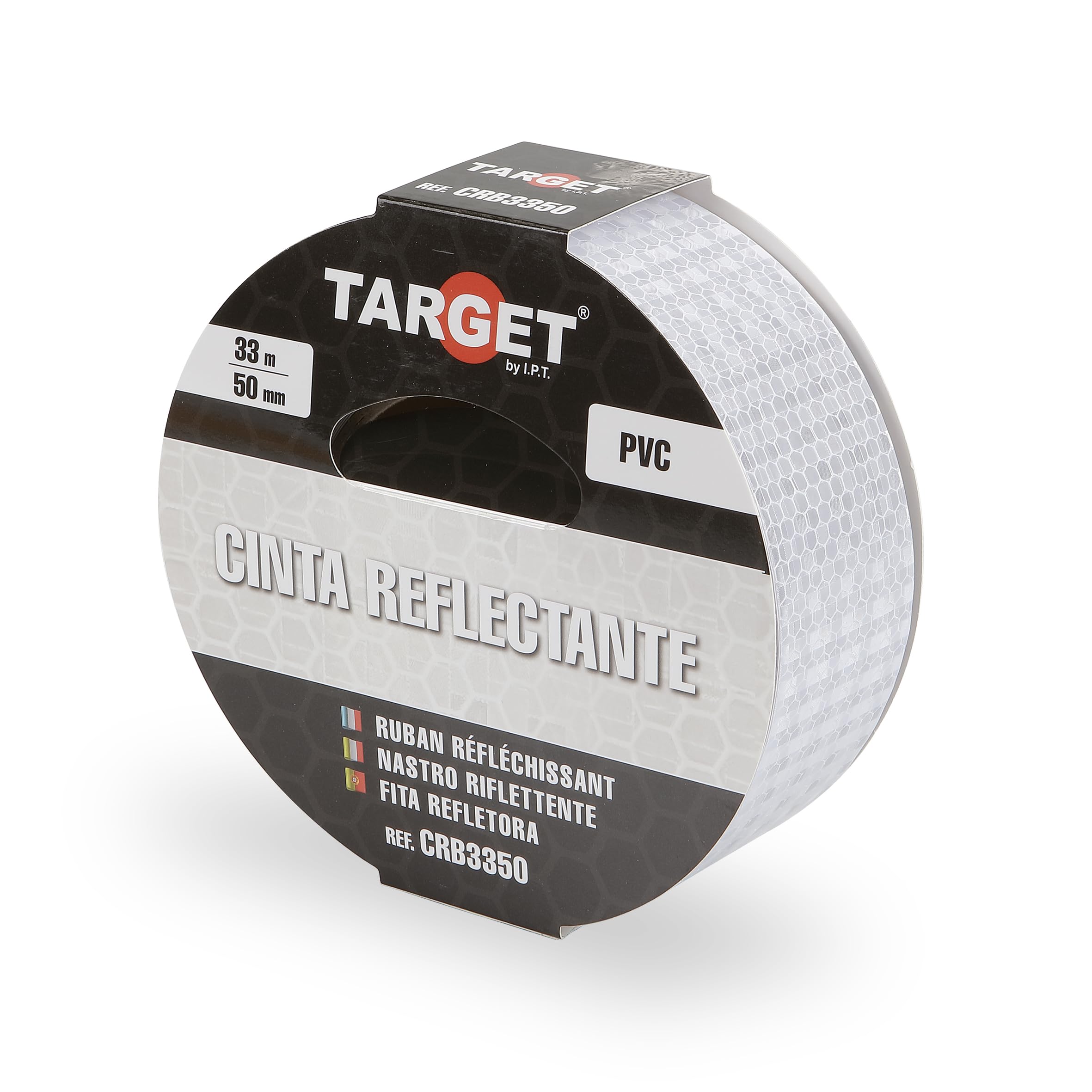 TARGET CRB3350 - Bande Réfléchissante - Adhésif - 33 Mètres X 50 Millimètres - Sécurité - Signalisation - Réflecteur de Visibilité - Blanc