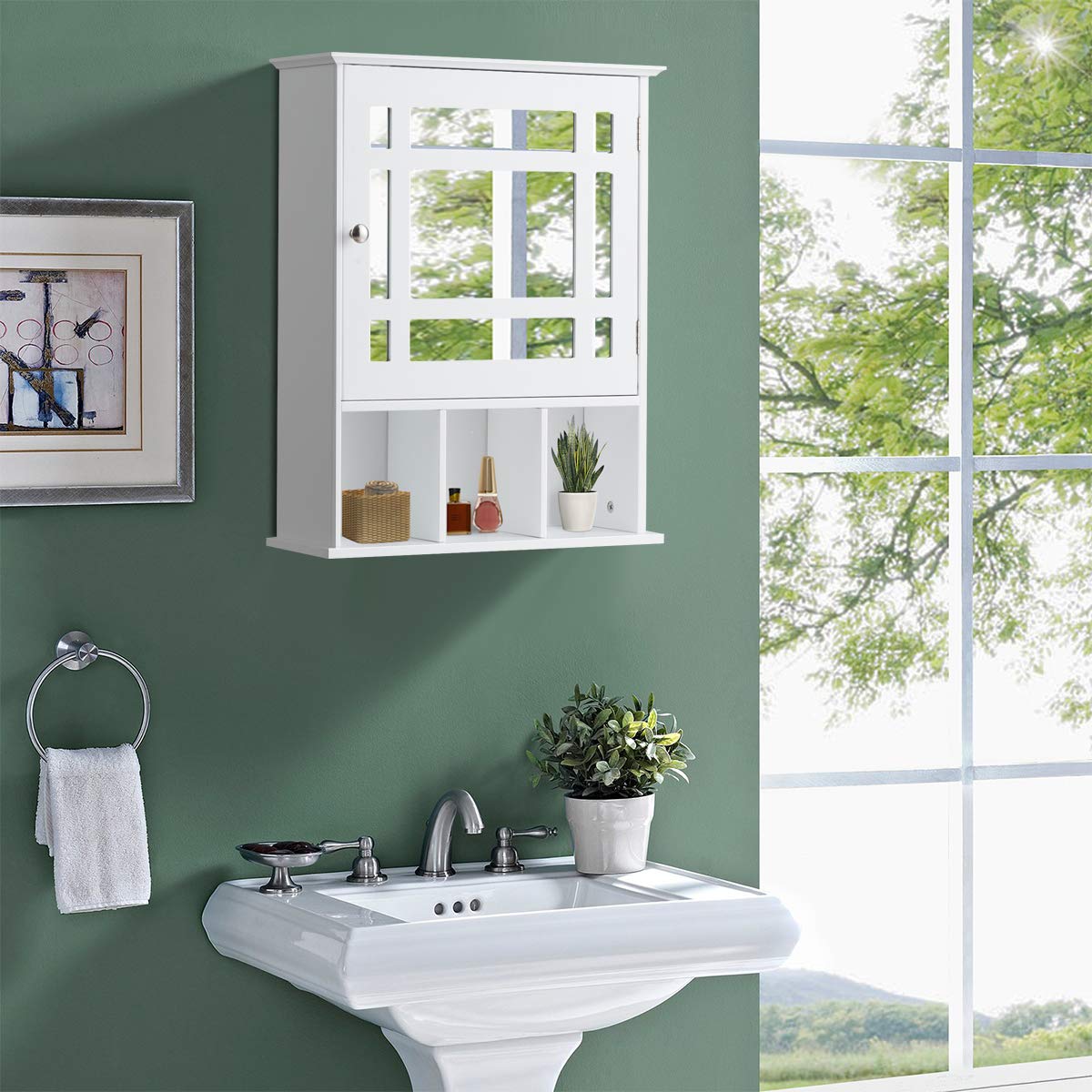 LIFEZEAL Armoire Murale de Salle de Bain avec Miroir, Placard de Rangement Toilettes avec Étagère Réglable, Armoire de Toilette à 3 Niveaux, 50 x 16 x 61 cm (Blanc)