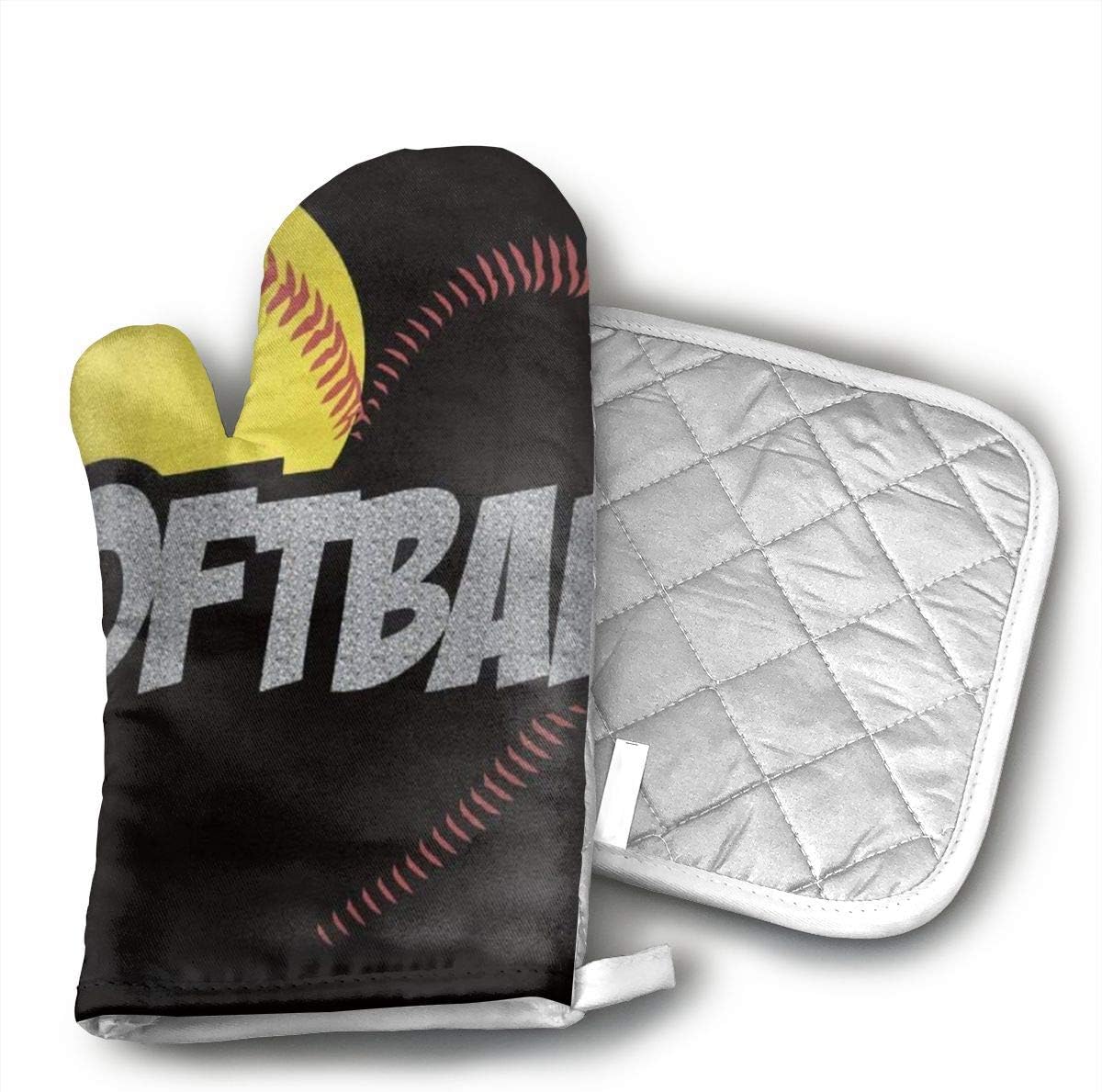 SDBSRG Love Softball Oven Gloves and Mattresses Polyester Cotton, Heat Resistant