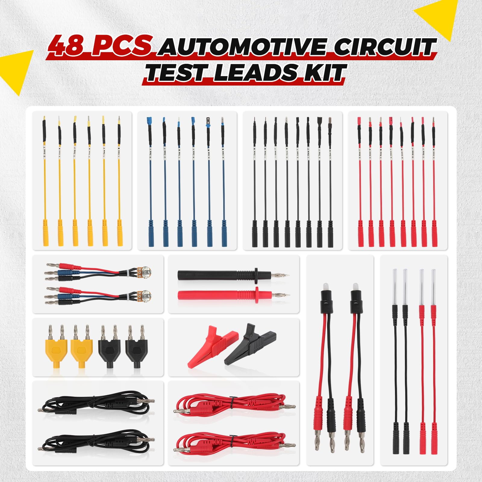 48Teil Multimeter Messspitzen Kit mit 4mm Bananenstecker Kabel Messleitungen Prüfkabel Krokodilklemmen, Prüfkabel – Geeignet für KFZ-Test, Elektriker Werkzeug & Digital-Multimeter Diagnose
