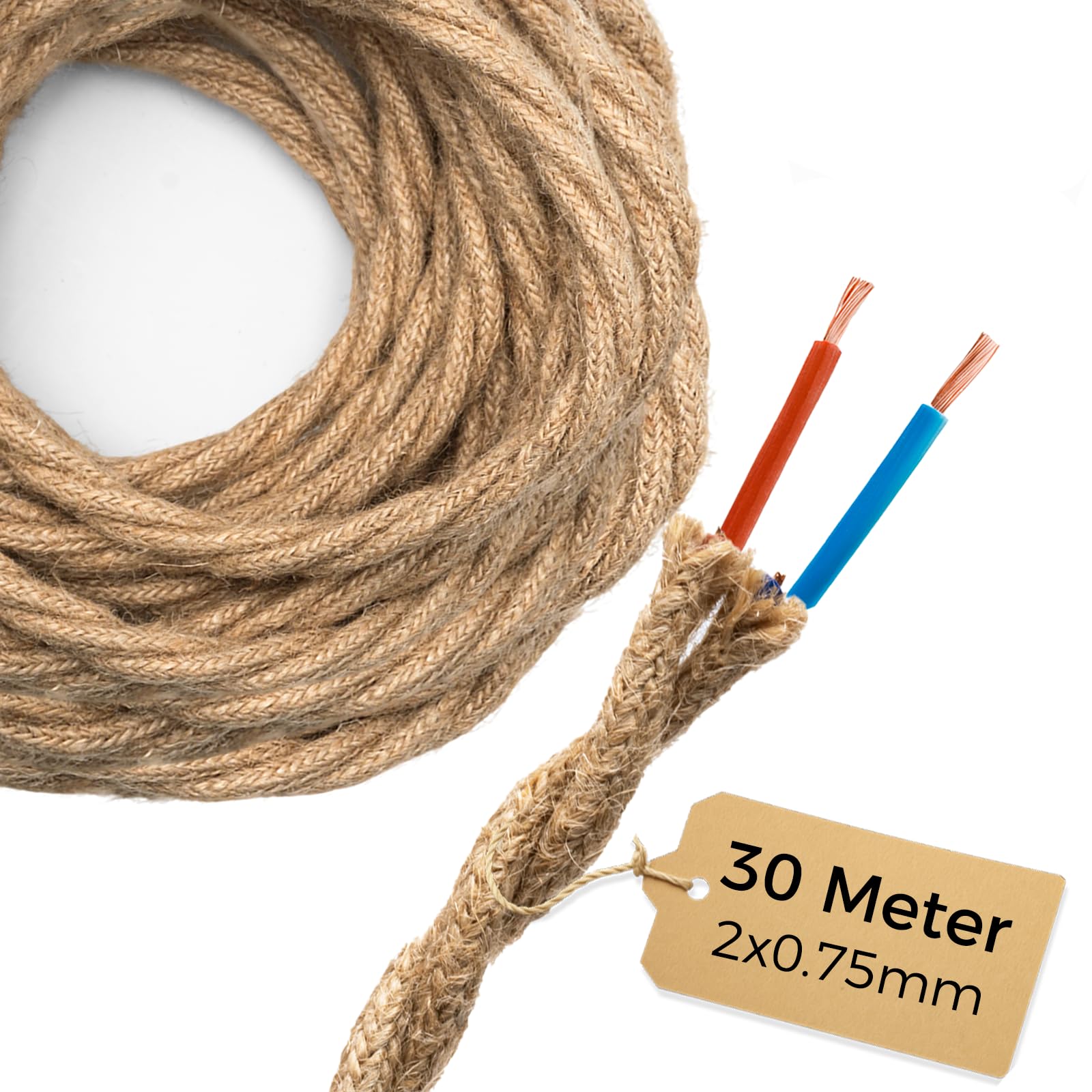 DiCUNO 30 metrów kabli tekstylnych w stylu vintage z lnu, 2 przewody 0,75 mm² retro kabel zasilający z elastycznej tkaniny, przemysłowa pleciona lina do zawieszenia i projektów DIY