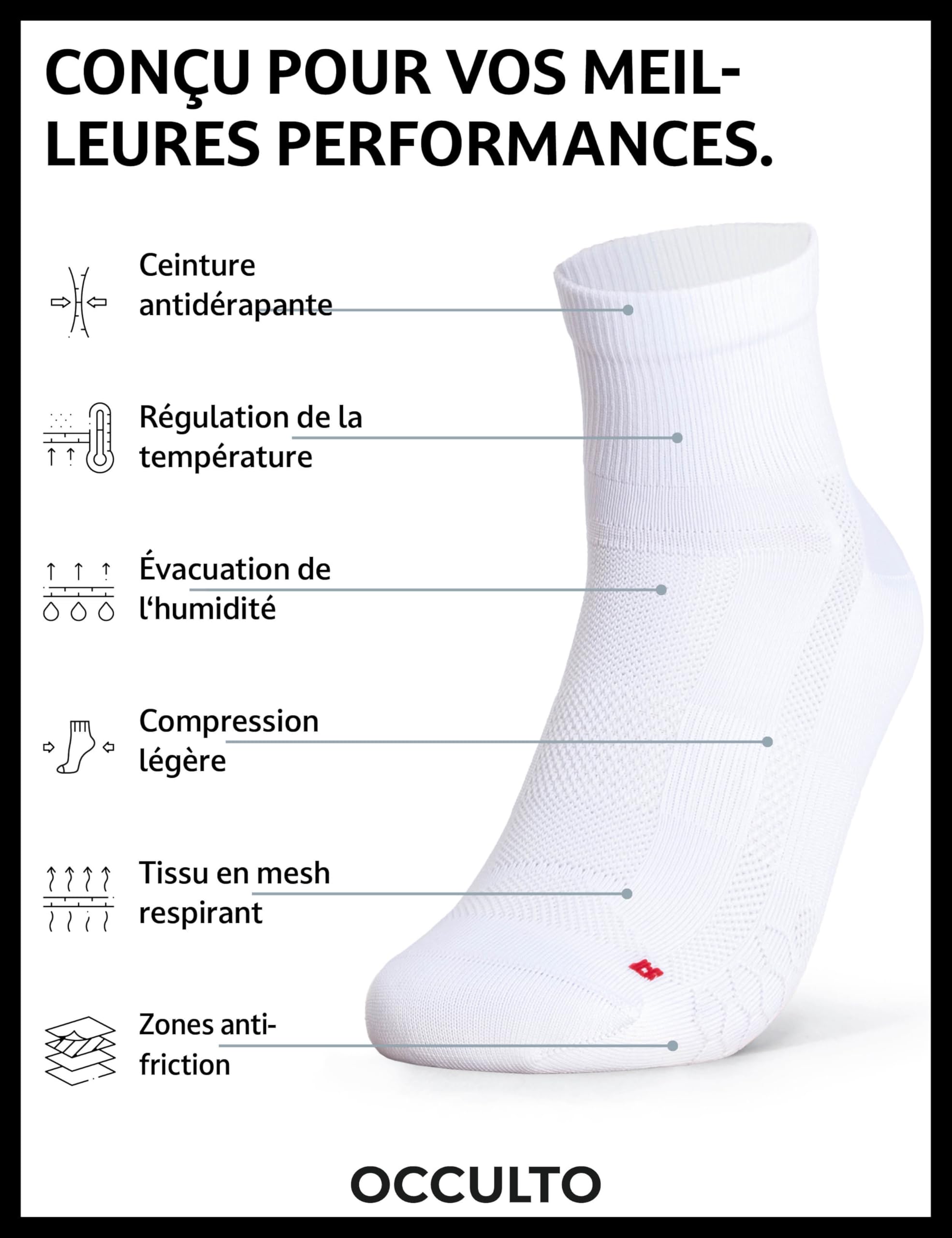 Occulto Chaussettes Cyclisme Courtes Homme Femme lot de 2 Modèle Thomas