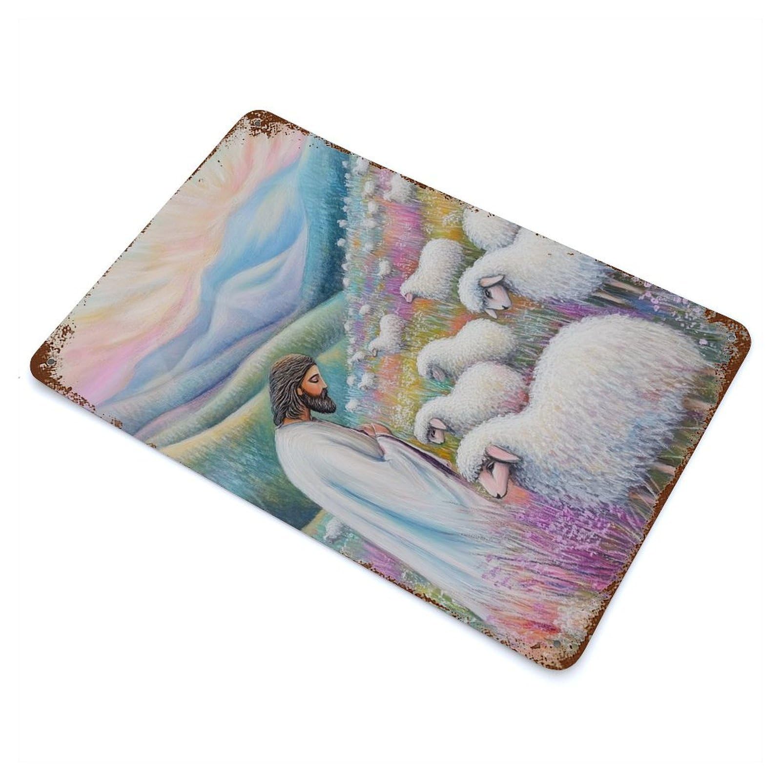 Jesus And Lambs Decorative Tin Sign 11.8"x7.9", Ideal for Garage, Bar And Workshop Decor