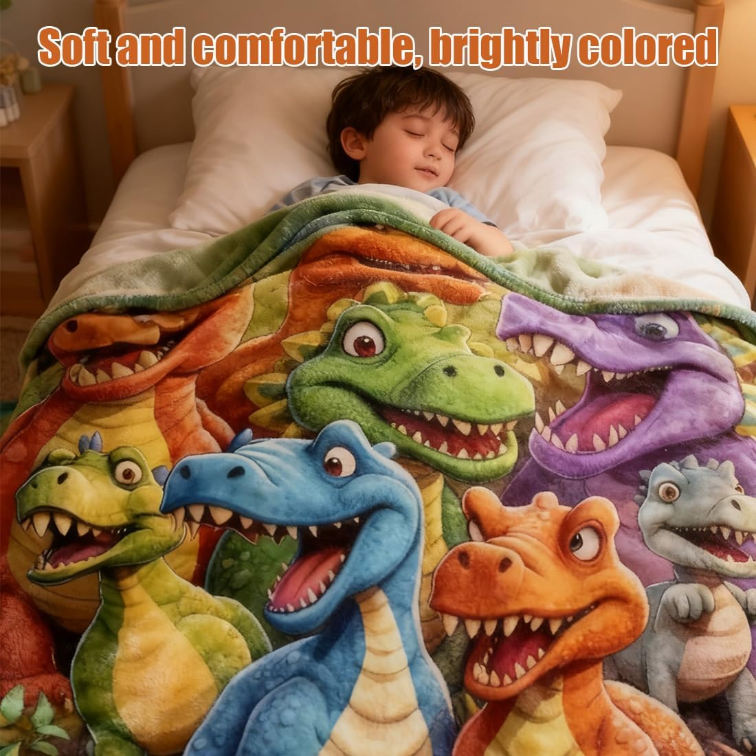Cute Smiling Dinosaurs Hd Digital Print Flannel, Ultra-Soft Dinosaur Blanket, Smiling Dinosaurs Flannel Blanket, Fleece Dino Blanket for Boys and Girls (87 * 95in)