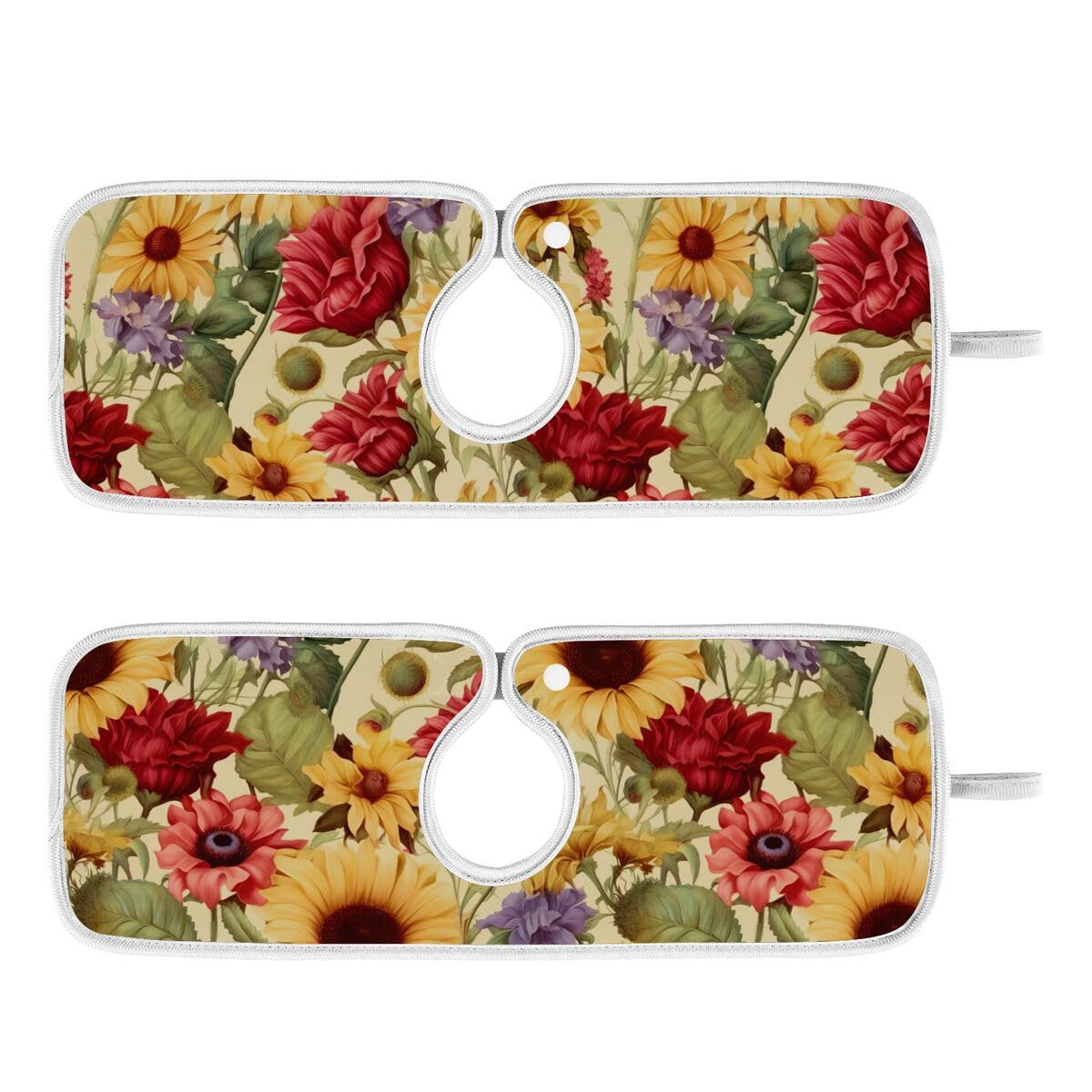 FULUHUAPIN 2 Pack Sunflowers Kitchen Faucet Splash Catcher Absorbent Mat, Polyester Sponges Machine Washable Quick Dry Drying Mat, Sink Accessories 14'' x 5'' 20324107