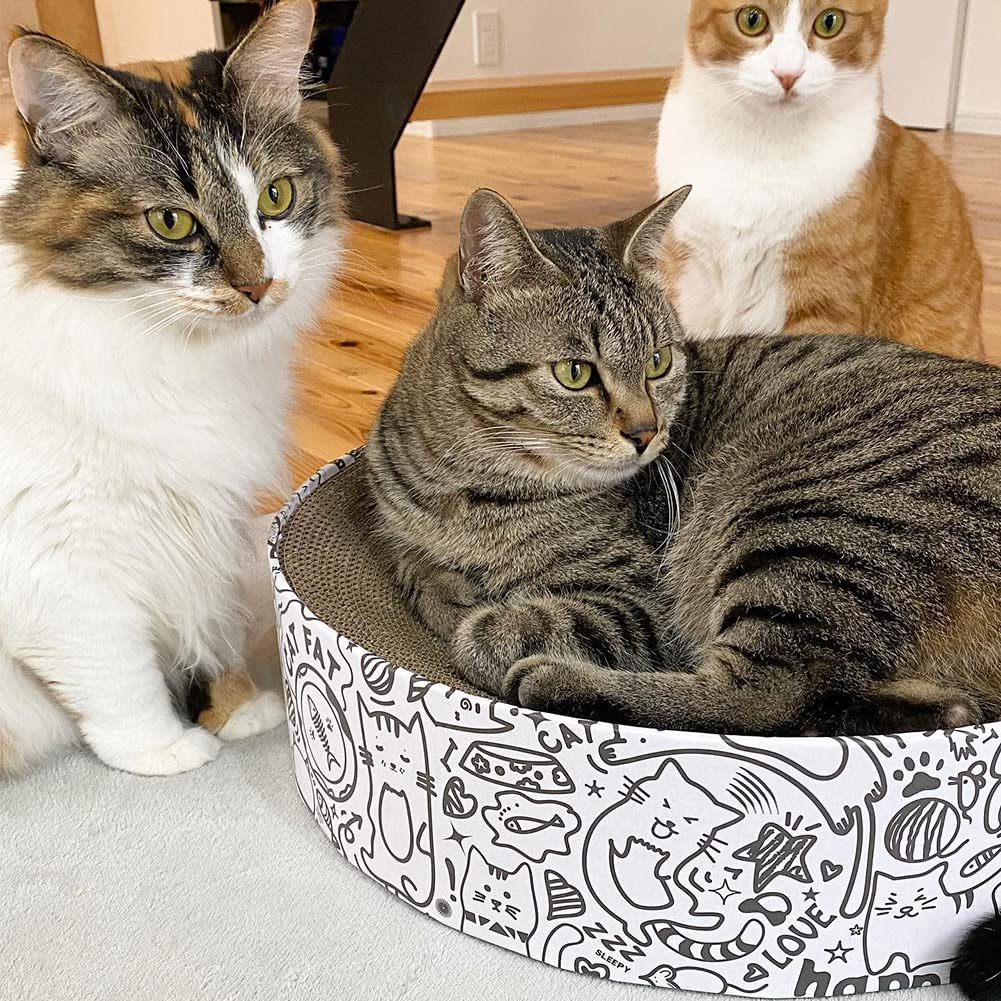 Runder Kratzbaum Aus Pappe - Coole Lounge Für Stubentiger | Öko Recycling Kratzbrett Mit Anti-Rutsch