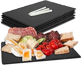 Slate Cheese Boards, MAPRIAL 6 Pack 9 x 6 Inch Slate Plates Charcuterie Boards Serving Tray Rectangle Black Stone Plates with Soapstone Chalks for Sushi,Steak, Meat, Cheese, Cake, Appetizers, Party