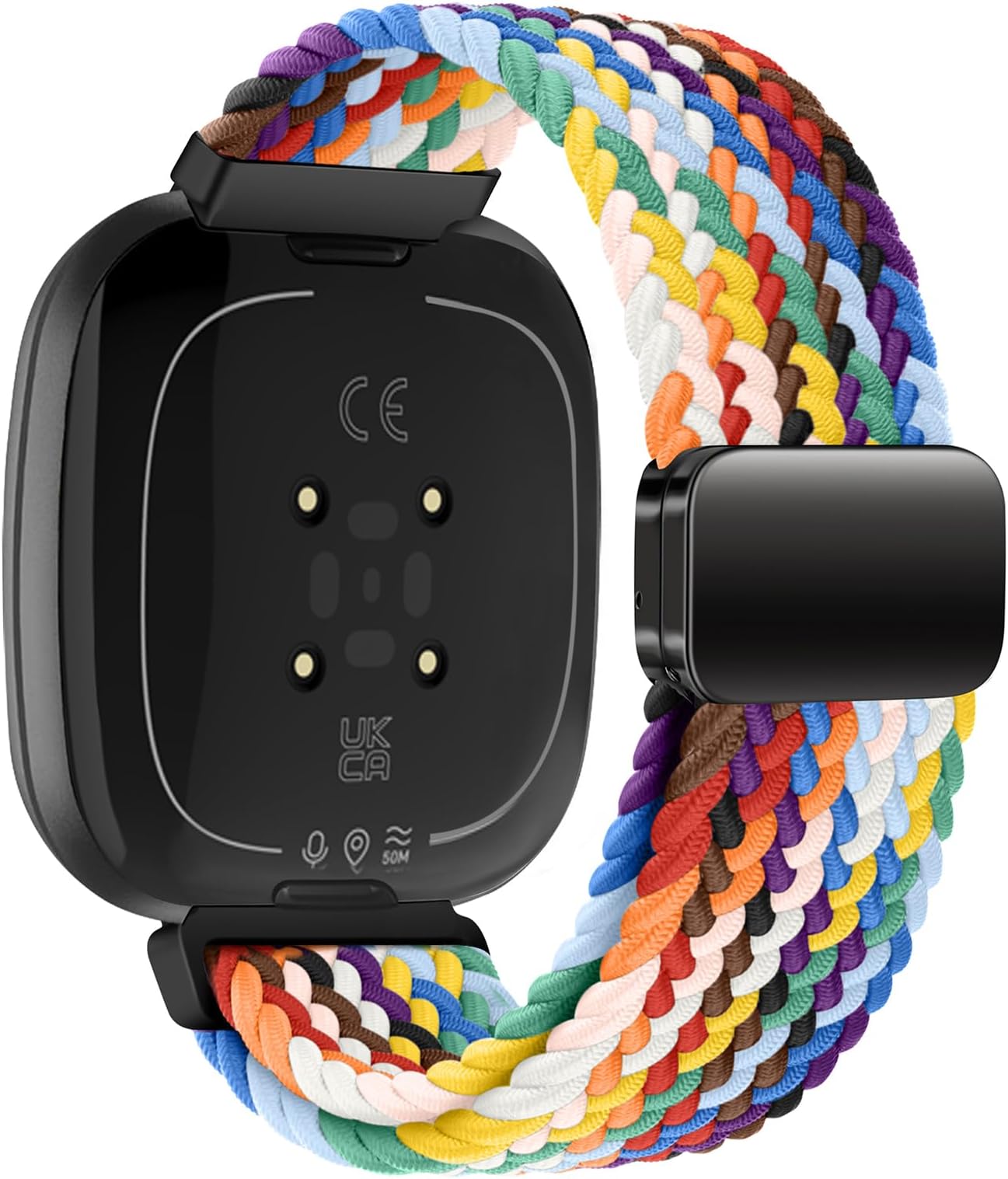 Nylon Watch Strap Compatible with Fitbit Versa 3/Versa 4/Fitbit Sense/Sense 2 Braided Elastics Sport Watch Band Adjustable Magnetic Buckle Straps Women Men (Not Include Watch)