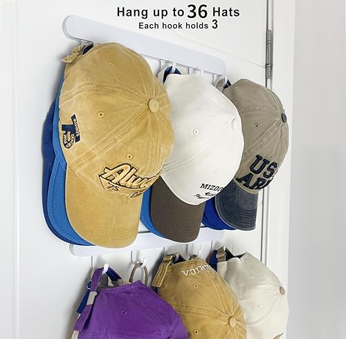 Miniatura 8 de ETOWIFA Organizador de sombreros para gorras de béisbol hasta 37, soporte para sombreros sobre la puerta para armario con 7 bandas de fieltro y 3