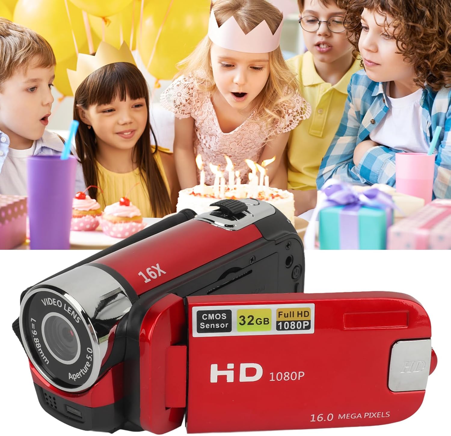 Zopsc Digital Video Camera, 1080P 16MP Digital Video Camera with 2.4inch Rotatable Screen, 16X Zoom Video Recorder Camcorder with Fill Light for Vlogging Traveling Recording (Red)