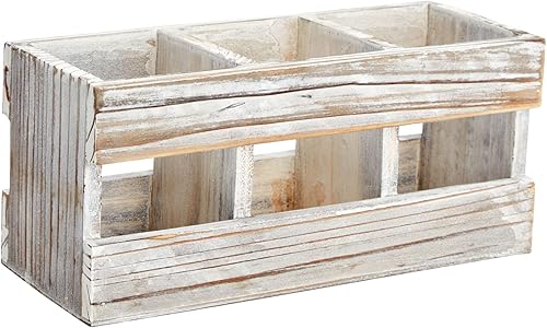 Miniatura 6 de Juvale Farmhouse Decor - Portalápices y organizador de escritorio con 3 compartimentos, 9.5 x 4.25 x 4 pulgadas, acabado rústico de madera de cedro,