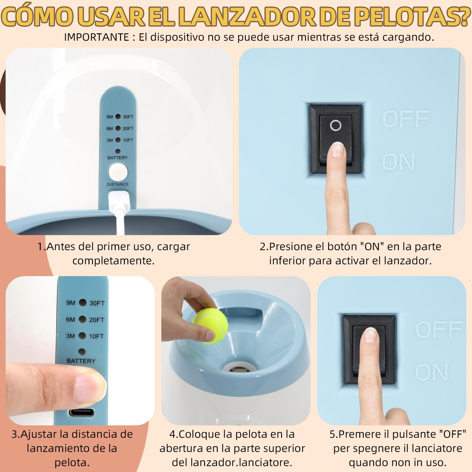 Máquina para lanzar pelotas para perros con 6 pelotas de tenis, juguete eléctrico interactivo para perros pequeños, para interior y exterior