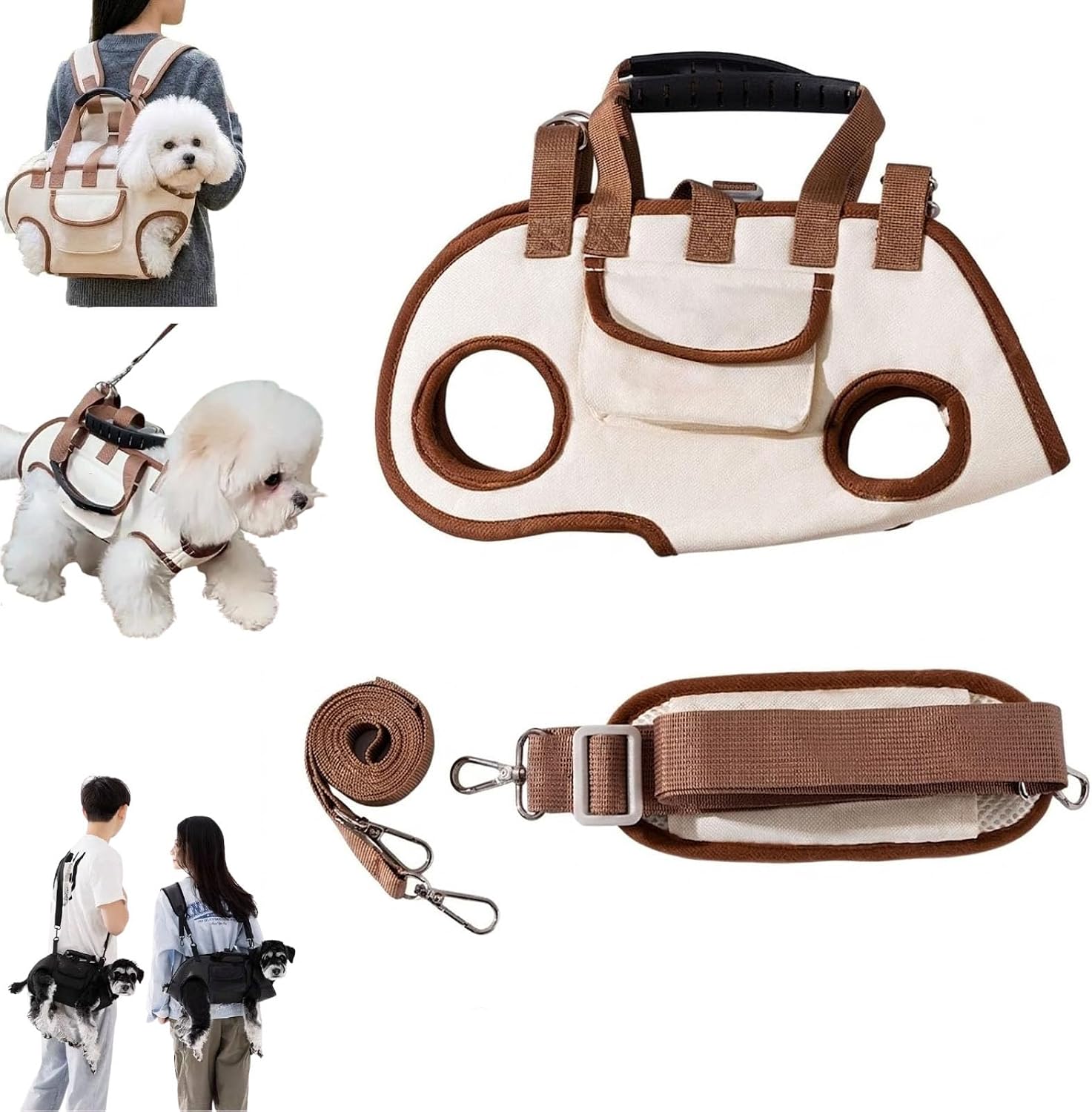 Dog Carrier Sling, Multi Functional Traction Dog Bag，Brown：Shoulder Bag：Small