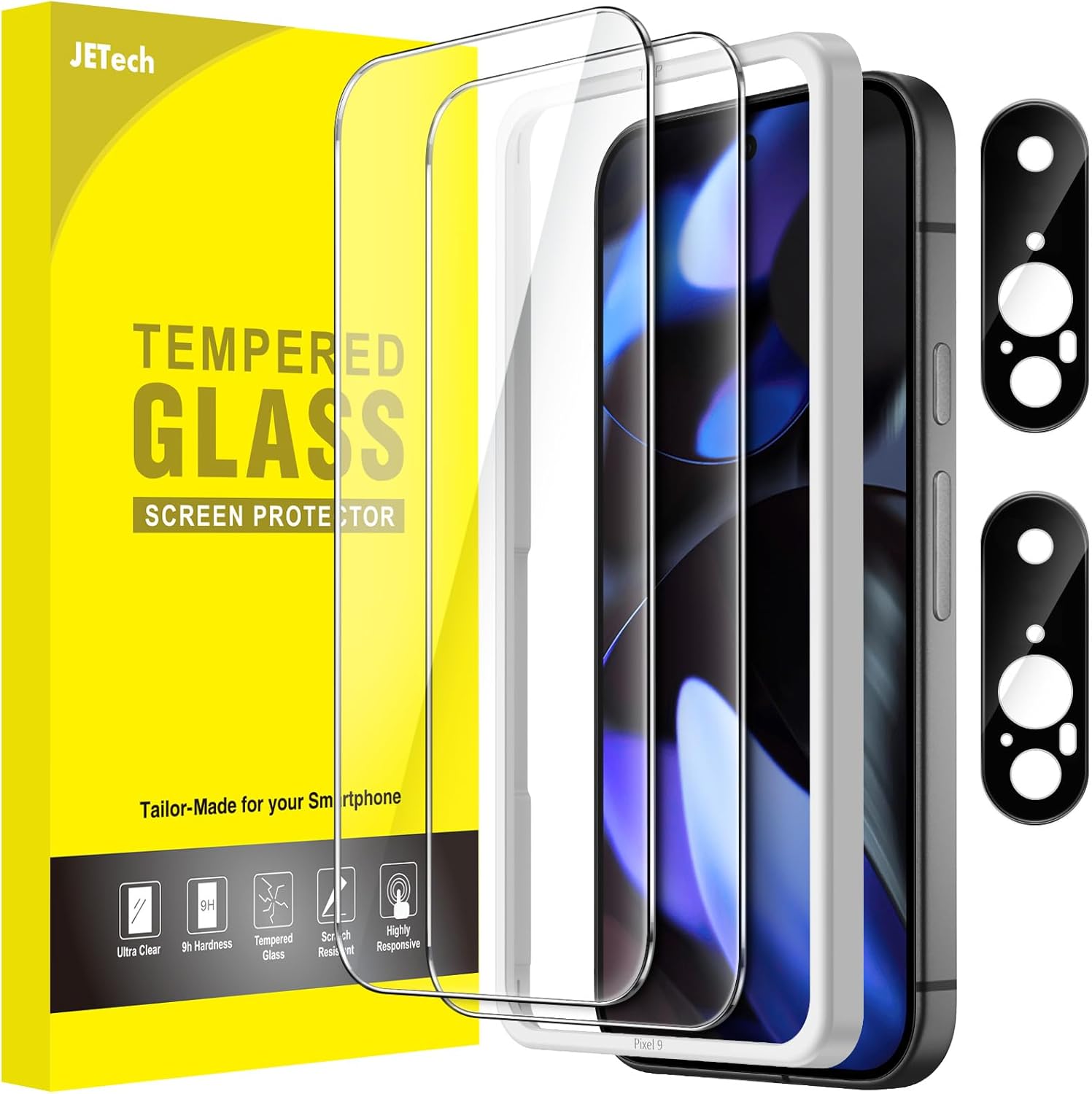 JETech Google Pixel 9 Screen Protector with Camera Lens Protector – HD Clear, Tempered Glass, Easy Install, 2