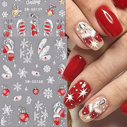 Miniatura 2 de Calcomanías de arte de uñas de Navidad en relieve 5D, calcomanías de campana de dibujos animados 5D, calcomanías autoadhesivas para uñas 5D, copos