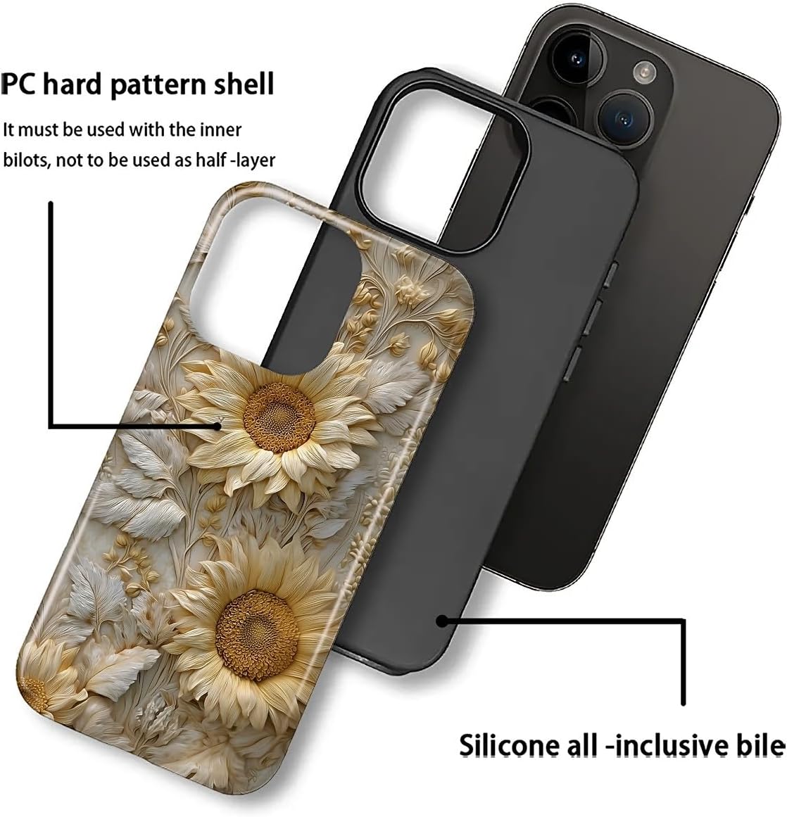 ZHEGAILIAN Case for iPhone 16 Pro Max,Durable Drop Protection Shockproof Silicone + Hard PC 2 in 1 Hybrid Protective Cover with Stylish Pattern Design - Sunflower Sunshine Positive image 4
