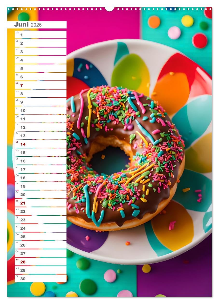 Donuts and Birthdays, süßer Geburtstagskalender mit bunte KI Donuts (Wandkalender 2026 DIN A2 hoch), CALVENDO Monatskalender: Süße Geburtstage. Ein Jahr voller bunter Donuts. (CALVENDO Lifestyle)