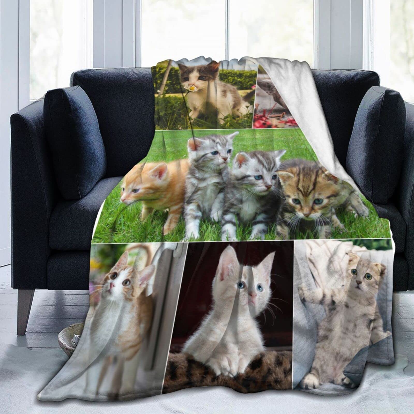 Personalised Photo Blankets with Cats Dogs Pet Pictures Printed, Customised Gifts Blanket with Name/Text, Personalized Soft Sofa Chair Camping Car Travel Throw Blanket, 6 Photo Collage, 100x125 cm — image 1