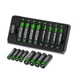 BEVIGOR AA Rechargeable Batteries with Charger, 8-Pack 2800mAh High Capacity NiMH AA Batteries and 8-Pack 1100mAh High Capacity NiMH AAA Batteries, Low Self Discharge, Smart 8-Bay Battery Charger