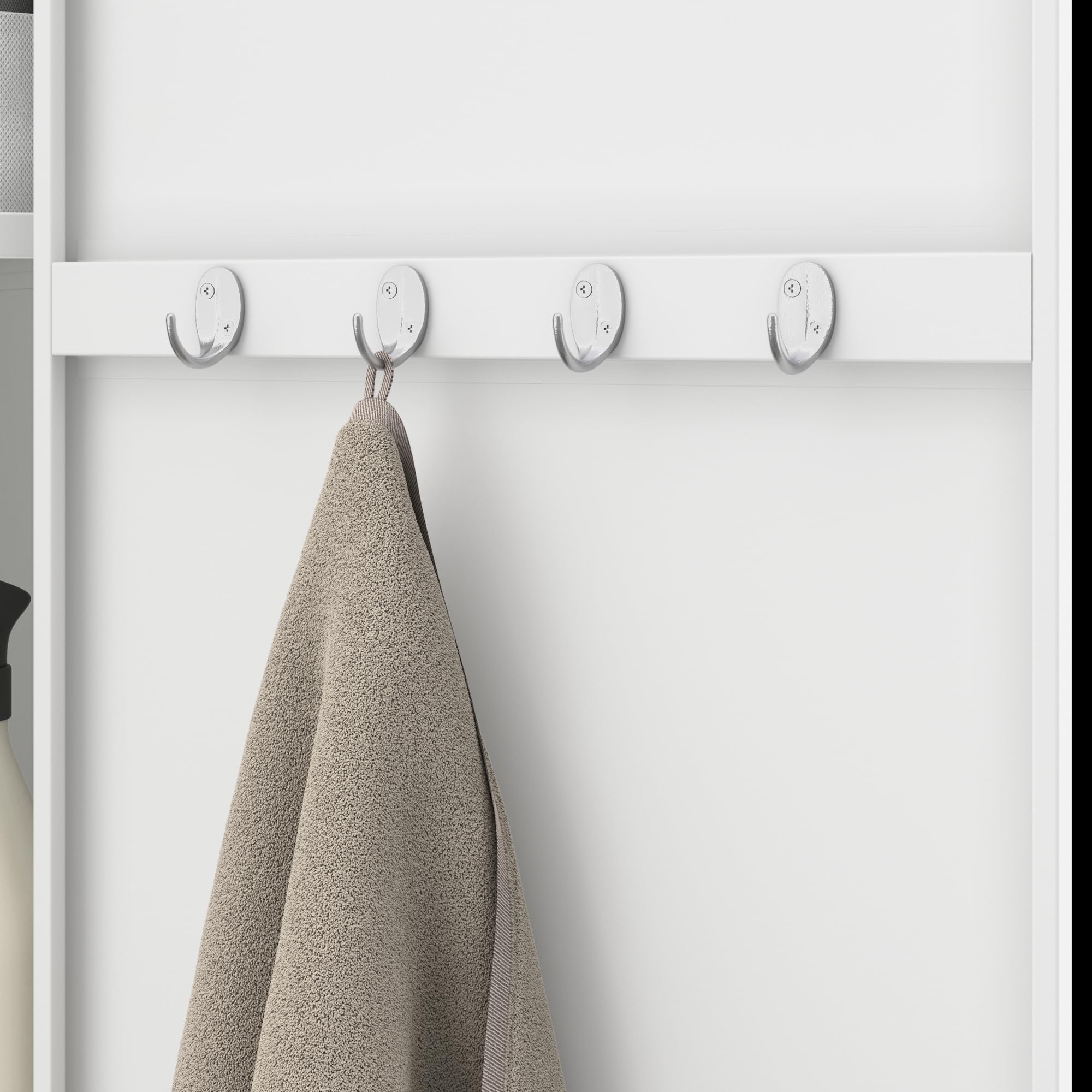 Jan Nowak Besenschrank Haushaltsschrank Metall - Agnes | 50 x 185 x 50 cm | Mehrzweckschrank Weiß mit Regale und Kleiderstange | Schloss, Belüftung | Putzschrank Schmal 50 cm Breit | Weiß