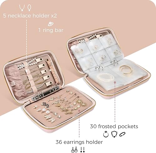 Miniatura 4 de ProCase Estuche organizador de joyas de viaje grande, carpeta de anillos con bolsillos transparentes para presentación, bolsa con cremallera para