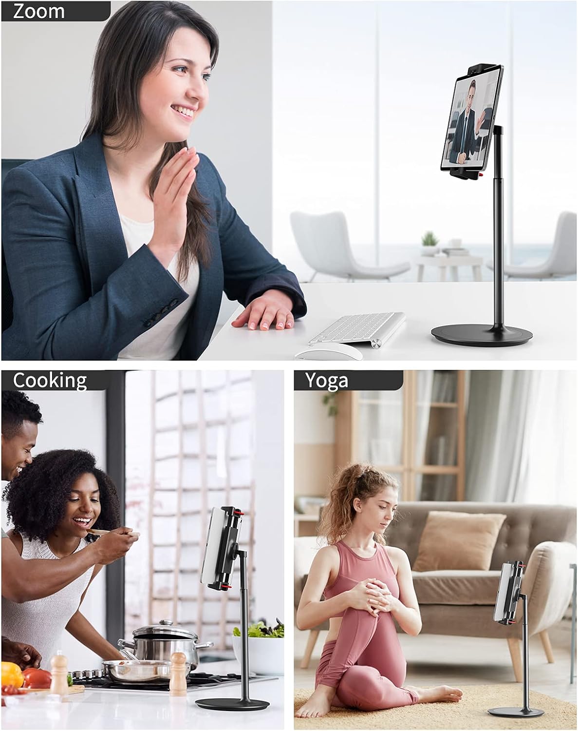 Tablet Ipad Stand Holder, SAIJI Adjustable Phone Stand, 360 Degree Rotating, Aluminum Alloy Cradle Desktop Holder Dock for 4.7"-12.9" Screen Phones, iPad, Nintendo Switch, Kindle, eBook Reader (Black)