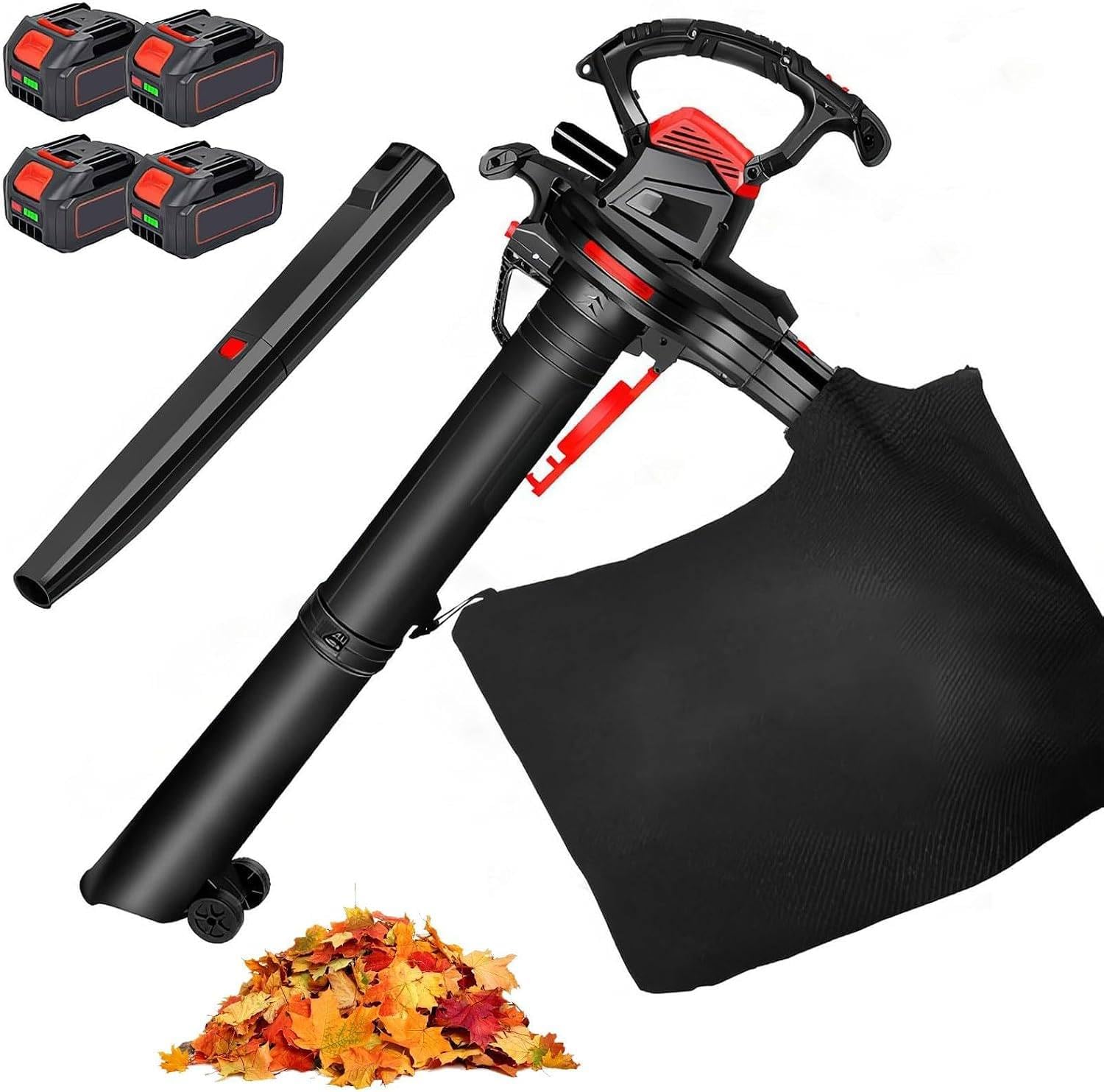 Aspiratore Soffiatore per Foglie 40V con Trituratore, Cordless 4batteries