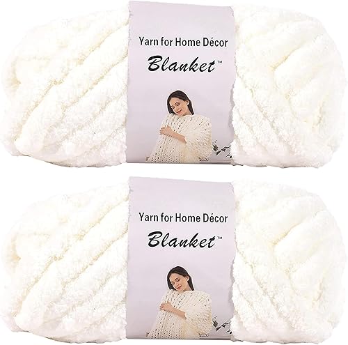 Hilo grueso de felpilla para tejer en el brazo, para hacer tú mismo, manta de punto, cojín, cama, sofá, decoración del hogar (color marfil, paquete