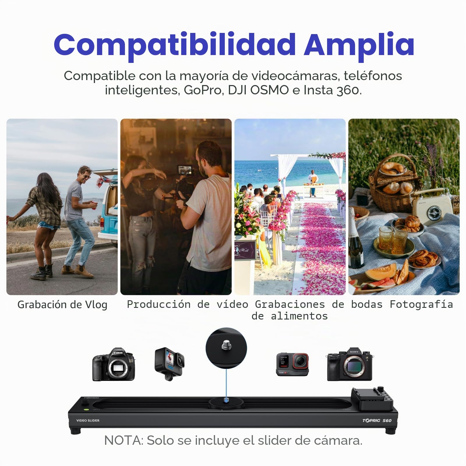 Accsoon - Vídeo de Toprig S60 - Motorized Camera Slider for Video Shooting - MAX. Load up to 2.5 kg Vertical and 4 kg Horizontal - Speed 5 cm/s - MAX Travel Distance: 425 mm
