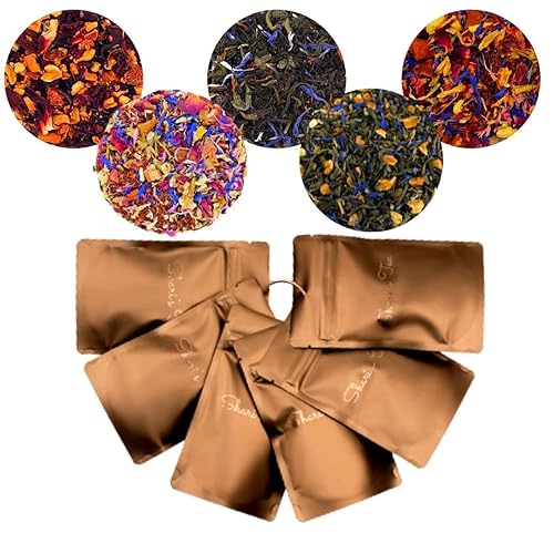 Sharis Tea To Go - Kit de té London muestra cinco tés de hojas sueltas con bolsas de té rellenables vacías y cuchara de viaje alto a sin cafeína