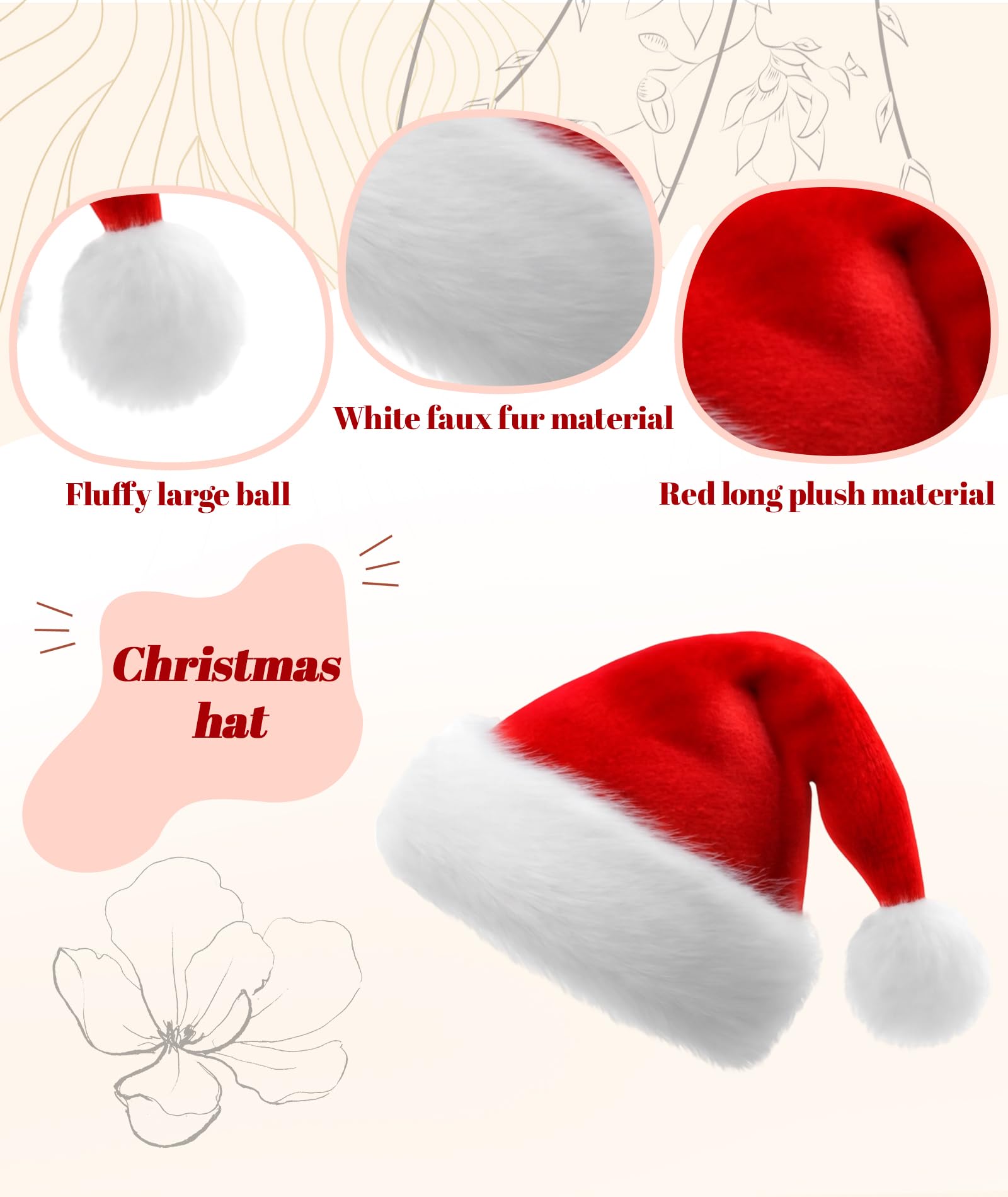 Buildcon 3 PCS Santa Hat, Christmas Decorations,Red Fur Cloth, for Christmas Parties, New Year Celebrations, Family Gatherings, Festive Cosplay, Gift Giving, Size 40cm x 30cm 1