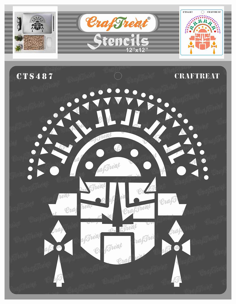 CrafTreat African Tribal Face Wall Stencils for Painting on Wood, Wall, Tile, Canvas, Paper, Fabric and Floor - 12x12 Inches - Reusable DIY Art and Craft Mask Stencil