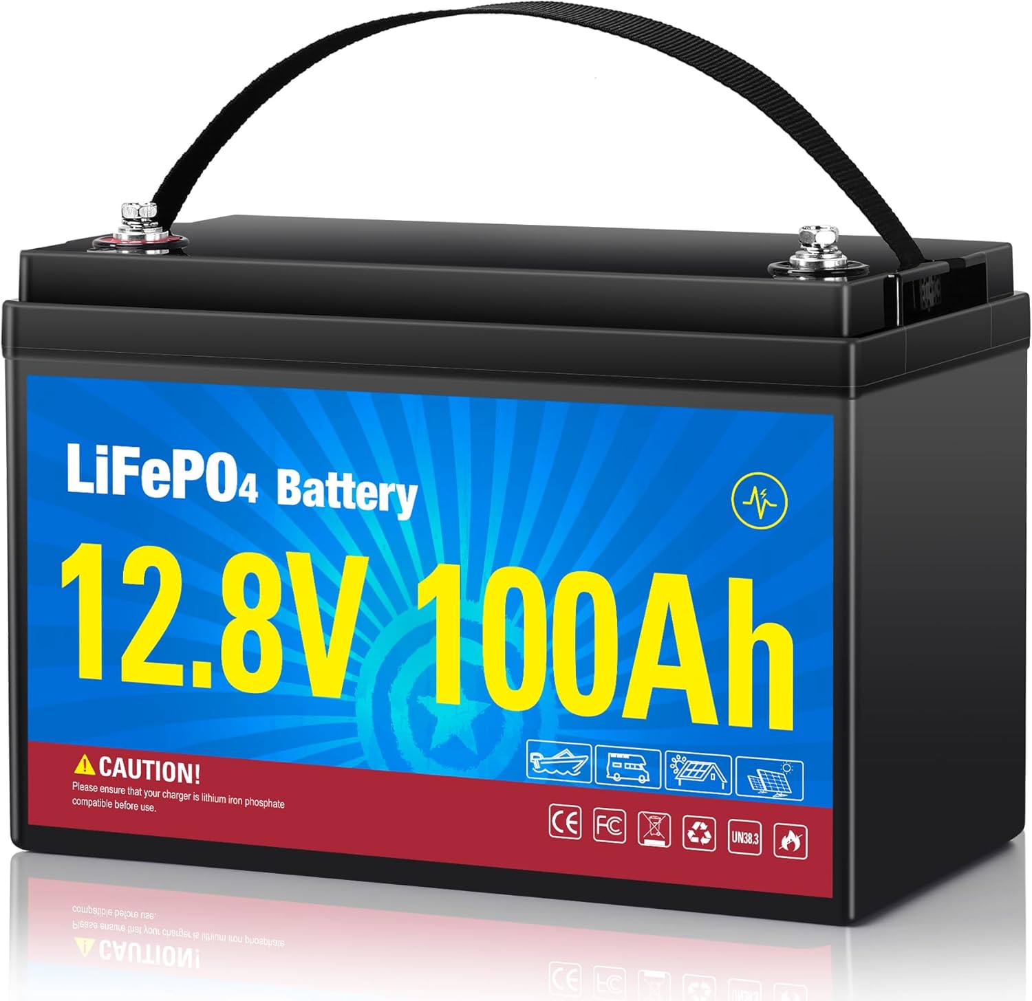 12V 100Ah LiFePO4 Lithium Battery, Lithium Iron Phosphate Battery Built-in 100A Smart BMS, Group 31 Battery 15000+ Deep Cycles Waterproof 10-Year Lifespan for Solar System, RV, Trolling Motor