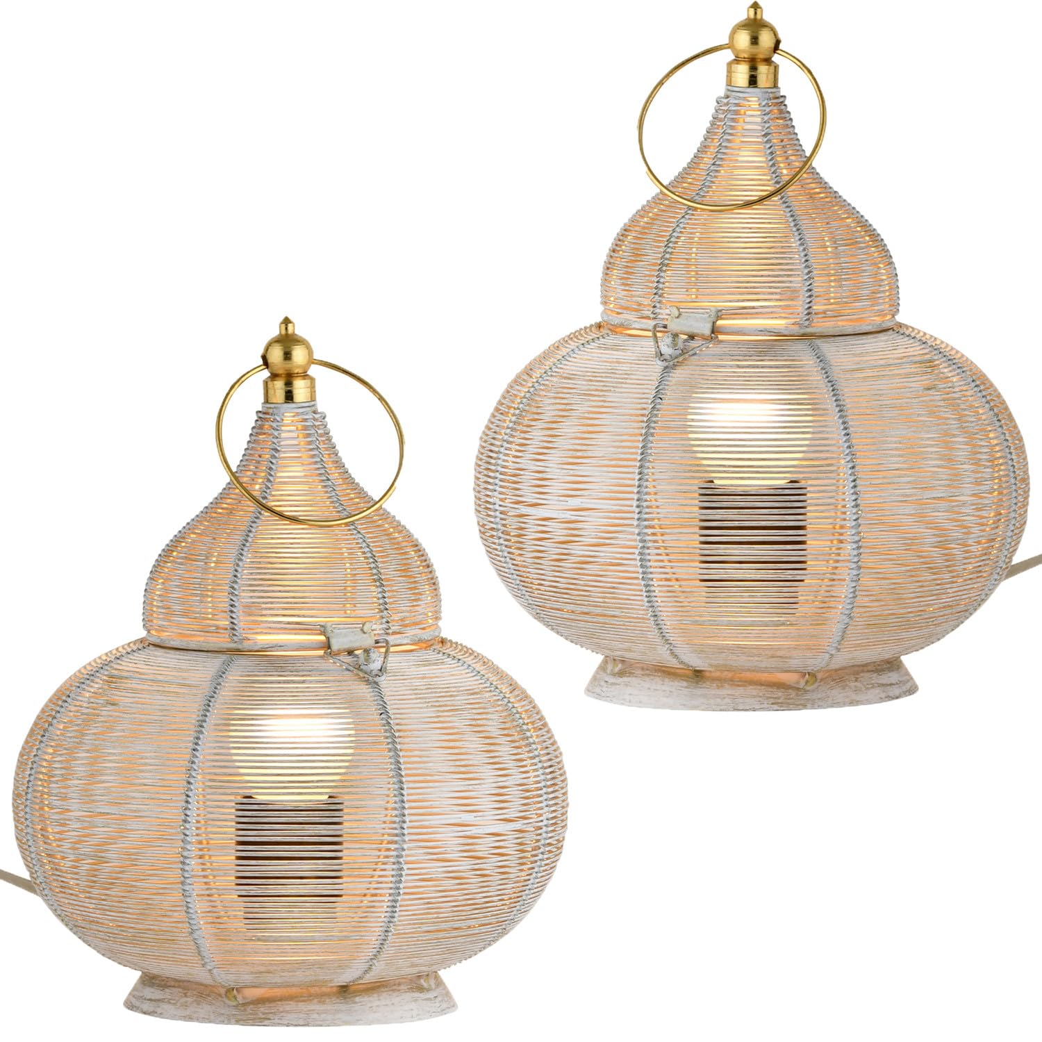 Marrakesch 2-częściowy zestaw lamp stołowych, lampka nocna, 25 cm, orientalna lampa dekoracyjna, lampa stojąca do salonu, sypialni lub pokoju dziecięcego | marokańska lampa stołowa Tamara biało-złota