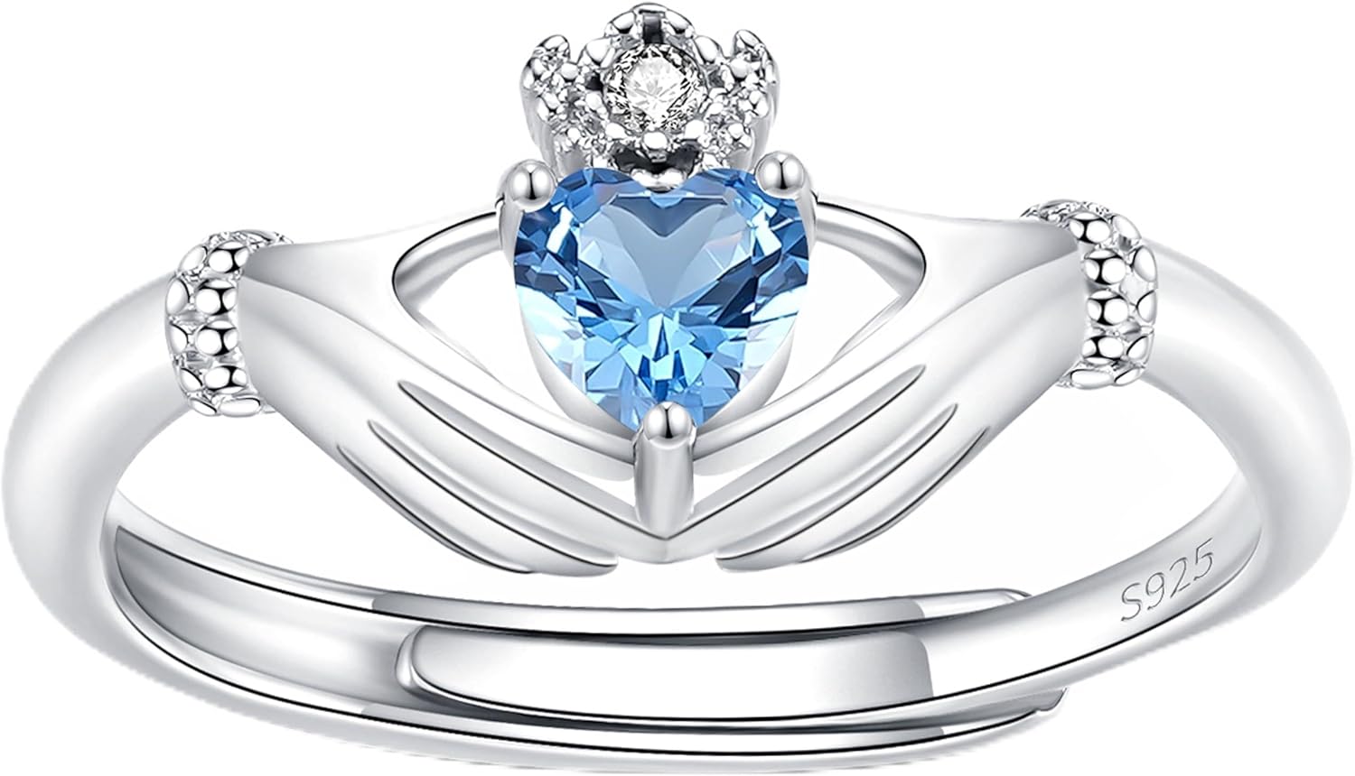 Birthstone Rings for Women: s925 Sterling Silver Claddagh Ring Adjustable Irish Promise Band Rings - Birthday Christmas Jewelry Gifts for Teen Daugter Sister