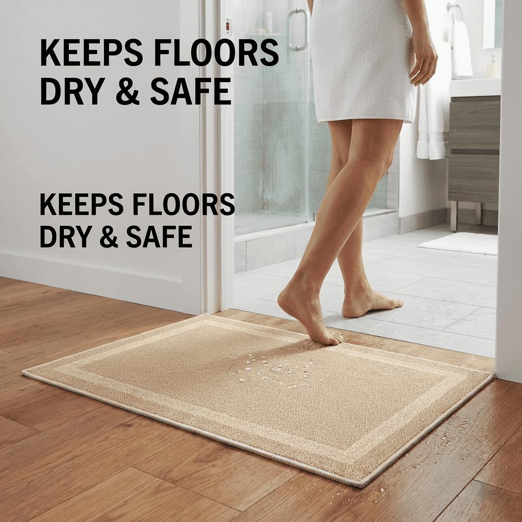 Non Slip Ultra Thin Bathroom Rugs Fit Under Door, Quick Dry Absorbent Bath Mat, Versatile Small Bath Mat & Large Bathroom Mat (Brown-White, 31.50" Lx19.69 W(80cmLx50cmW))