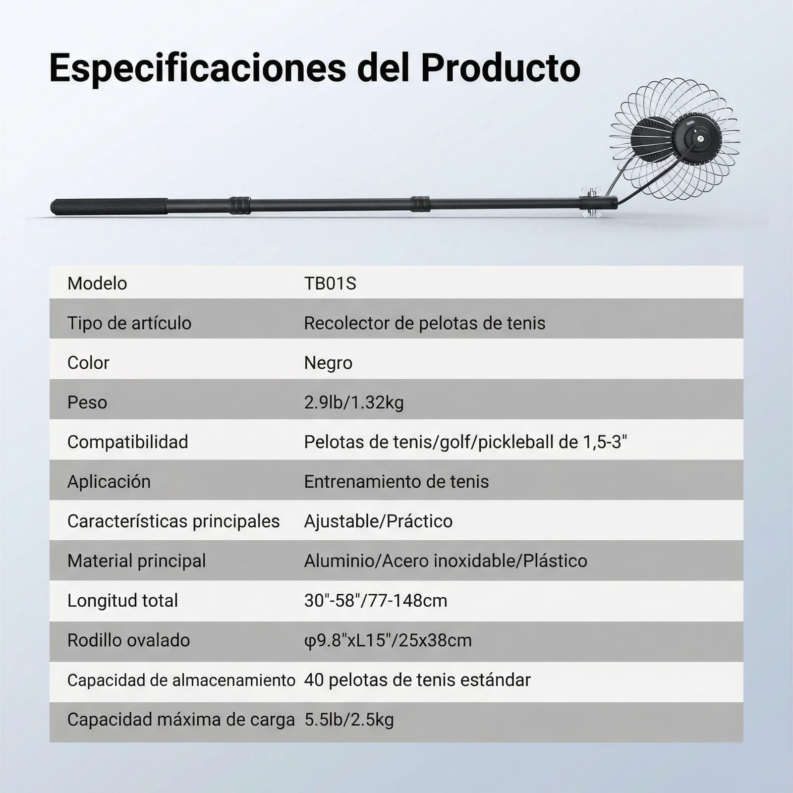 NEEWER TB01S Golf Ball Pickup Telescopic 30-58 Inch Hopper Picker Upper for 40 Balls Trainer Accessory