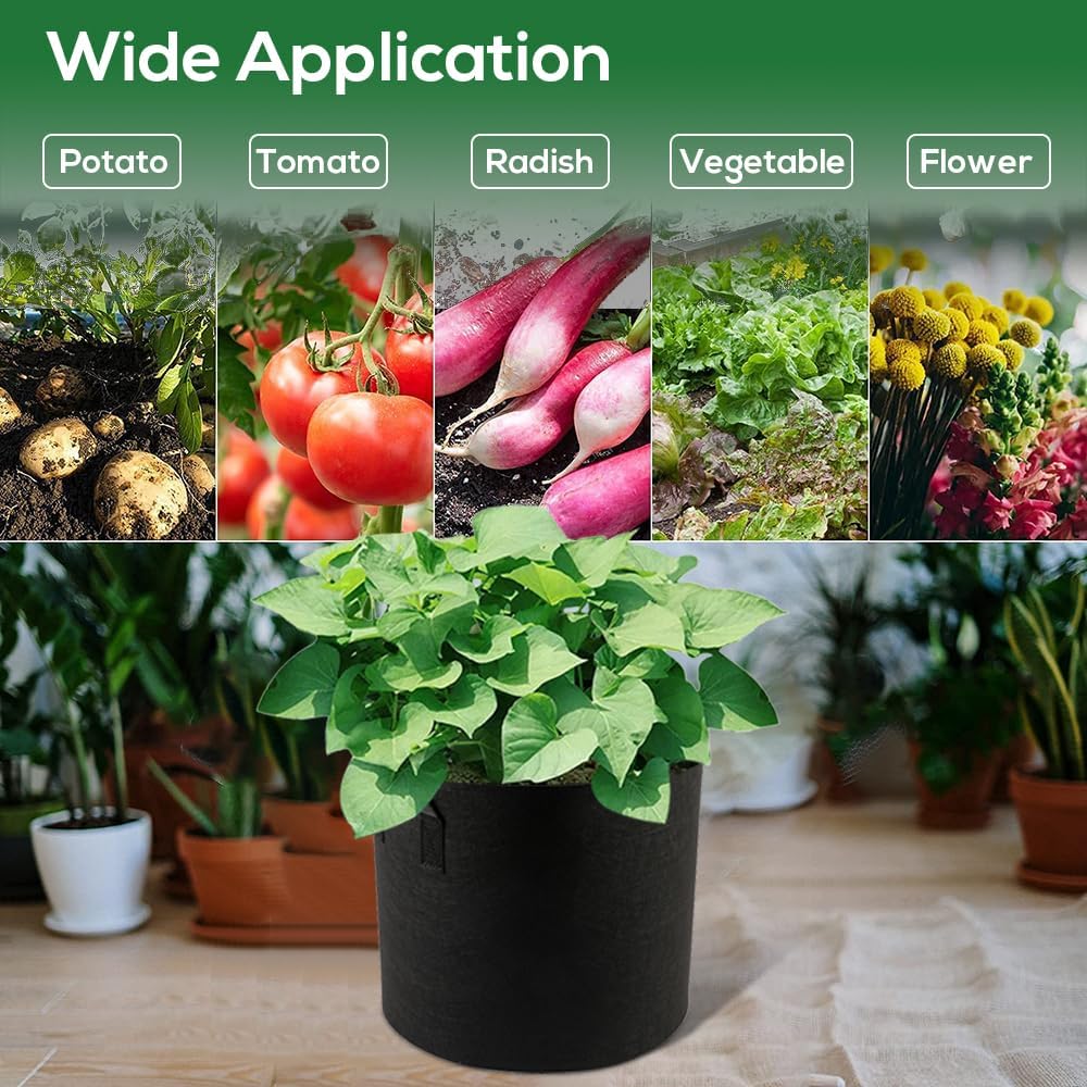 Grow Bags, Premium Nonwoven Hydroponics Fabric Planting Pots with Handles, Thick and Heavy Duty for Vegetables/Flowers/Fruits, Indoor & Outdoor Gardening (5gallon, 5Packs)