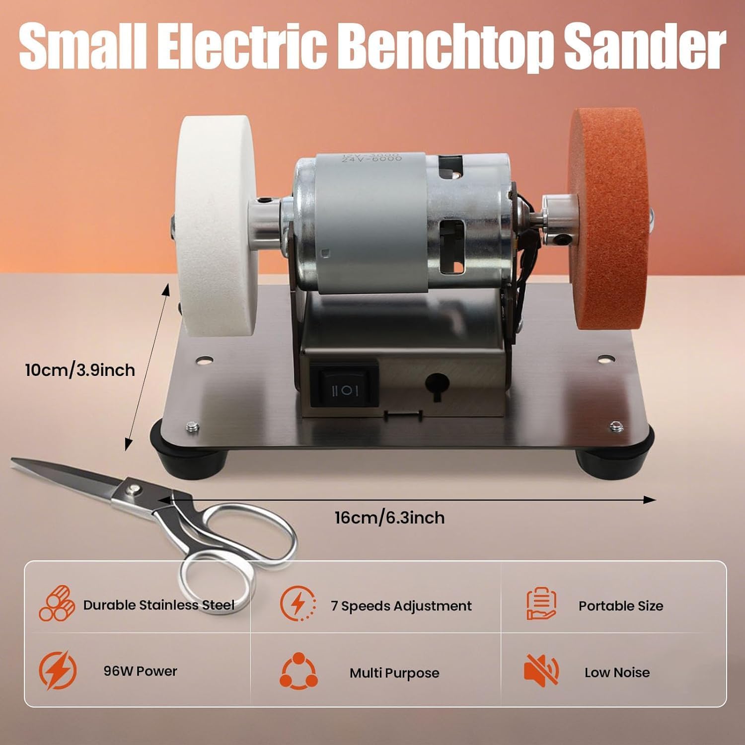 Small Benchtop Grinder for Sharpening, 6 x 4 x 4in Mini Belt Sander, 96W Electric Benchtop Sander, 7 Adjustable Speed for Metal Wood DIY Handcraft, Tool & Knife Sharpening