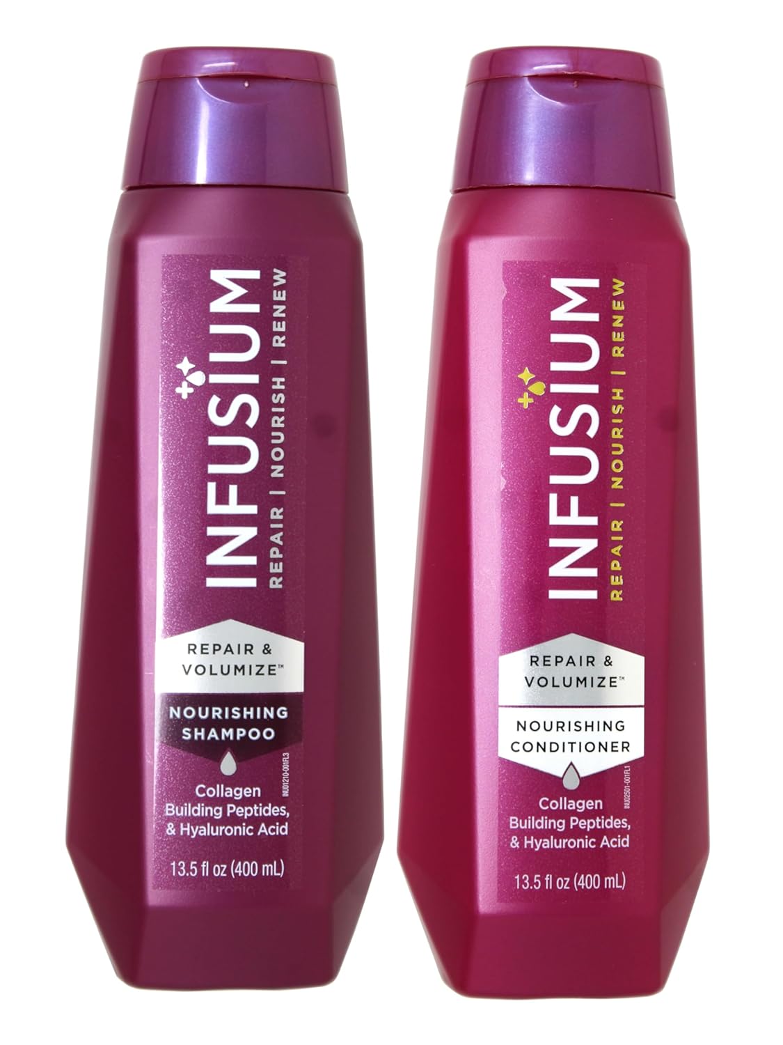 INFUSIUM Shampoo & Conditioner Repair & Volumize, Repair/Nourish/Renew, with Collagen, Building Peptides & Hyaluronic Acid for Dry & Damaged Hair, 13.5 FL OZ (400 mL) Per Bottle - One Set