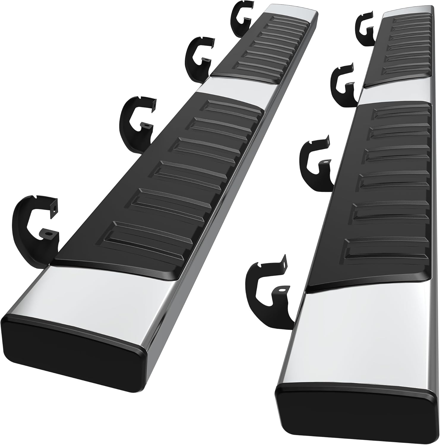 6" Running Boards: Compatible with 2009-2014 Ford - F150 SuperCrew Cab Super Duty Silver Side Step Nerf Bars