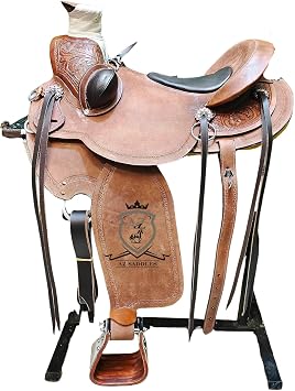 Premium Western Trail & Pleasure Saddle Handcrafted Genuine Leather Horse Saddle with Floral Tooling, Deep Seat Size 10" Inch-18 Inch