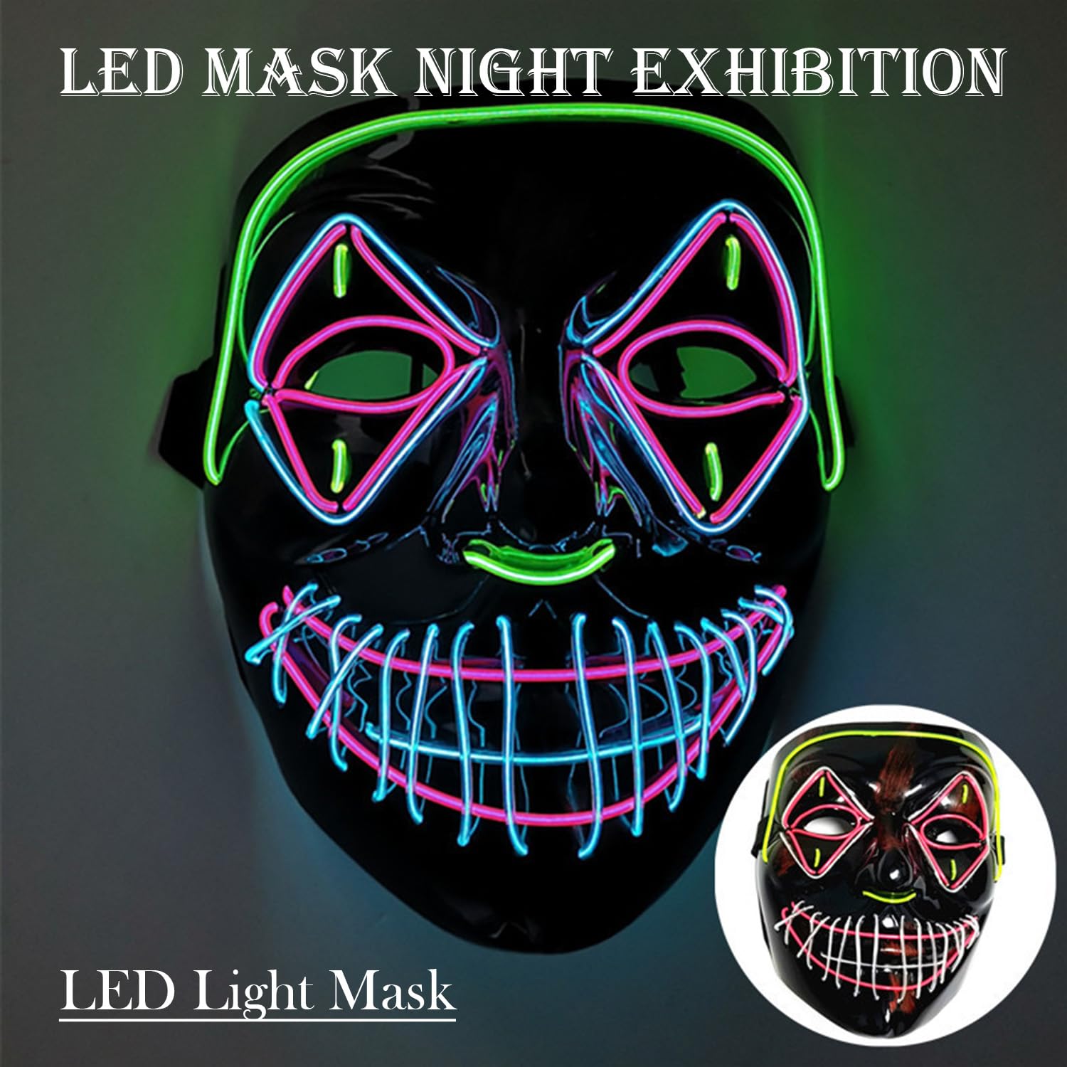Halloween Mask with LED Lights - Scary Light-Up Mask for Costume Parties Cosplay, Masquerade & Carnival Festivals (black C) - Image 3