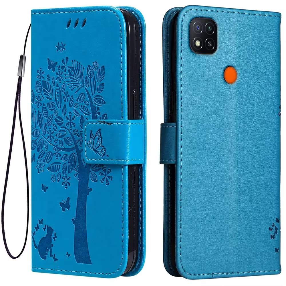 KANVOOS Cover per Xiaomi Redmi 9C / 10A, Custodia a Libro in Pelle PU con Silicone TPU, Antiurto Flip Portafoglio per Xiaomi Redmi 10A / 9C (Blu