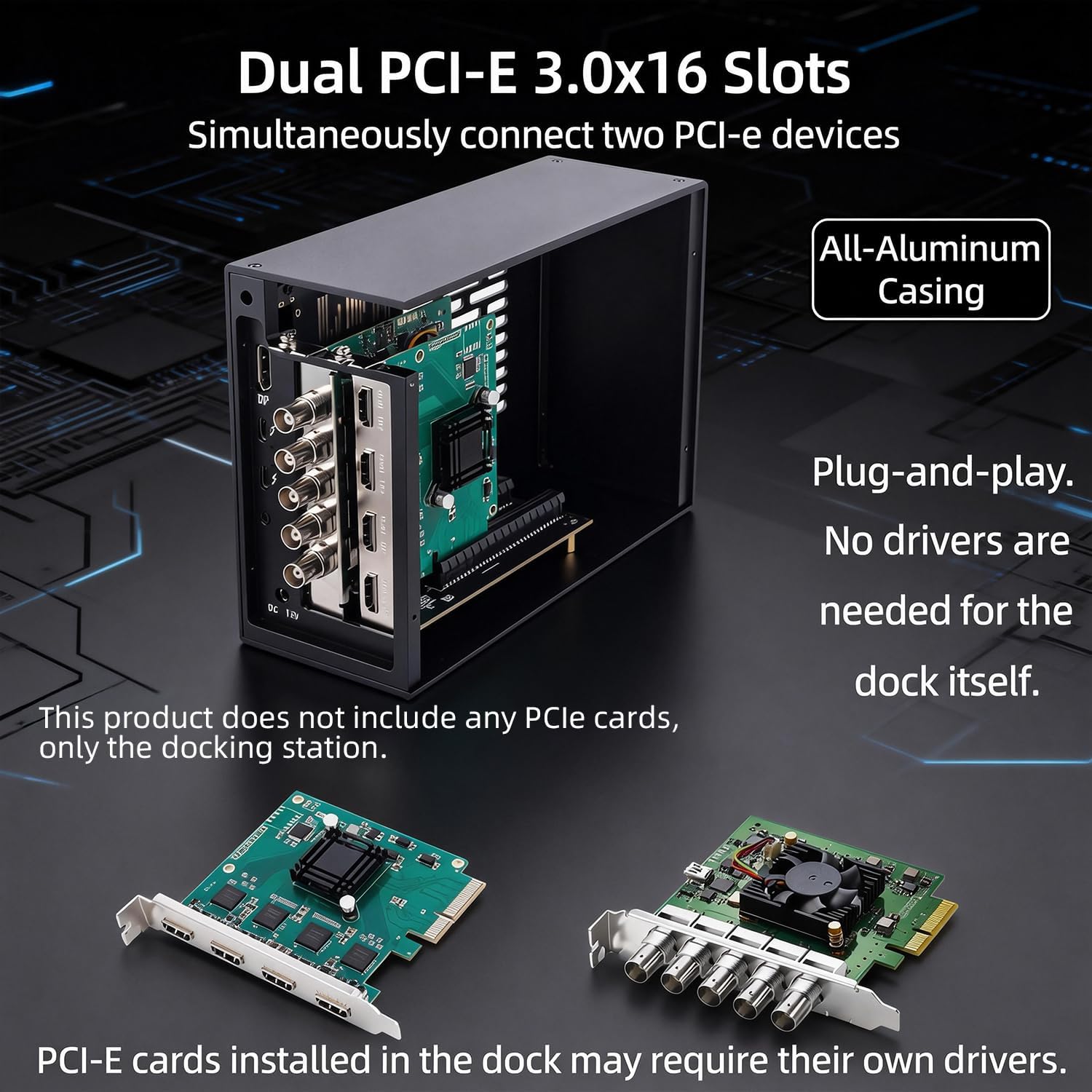 Thunderbolt 3 to 2 PCIe Expansion Chassis, External Enclosure with two PCI Express Slots, Dual PCIe Dock for Laptops/NUC, TB3/DP 1.4 Output, Supports DeckLink Cards on Windows/Mac (MK-T2Ls)