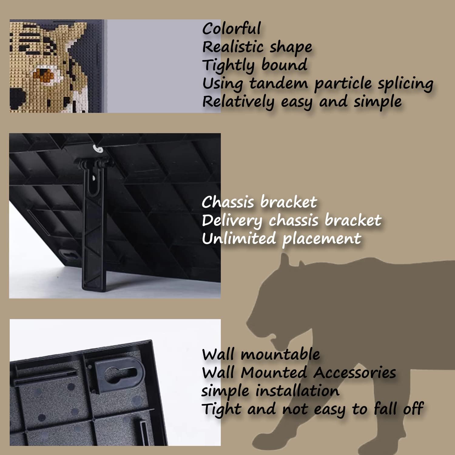 BDYDT Wall Art Tiger Building Blocks Set; a Wall Decor Set for Adults Who Love Creative Hobbies (2313 Pieces) Toys Gifts for Kid and Adult